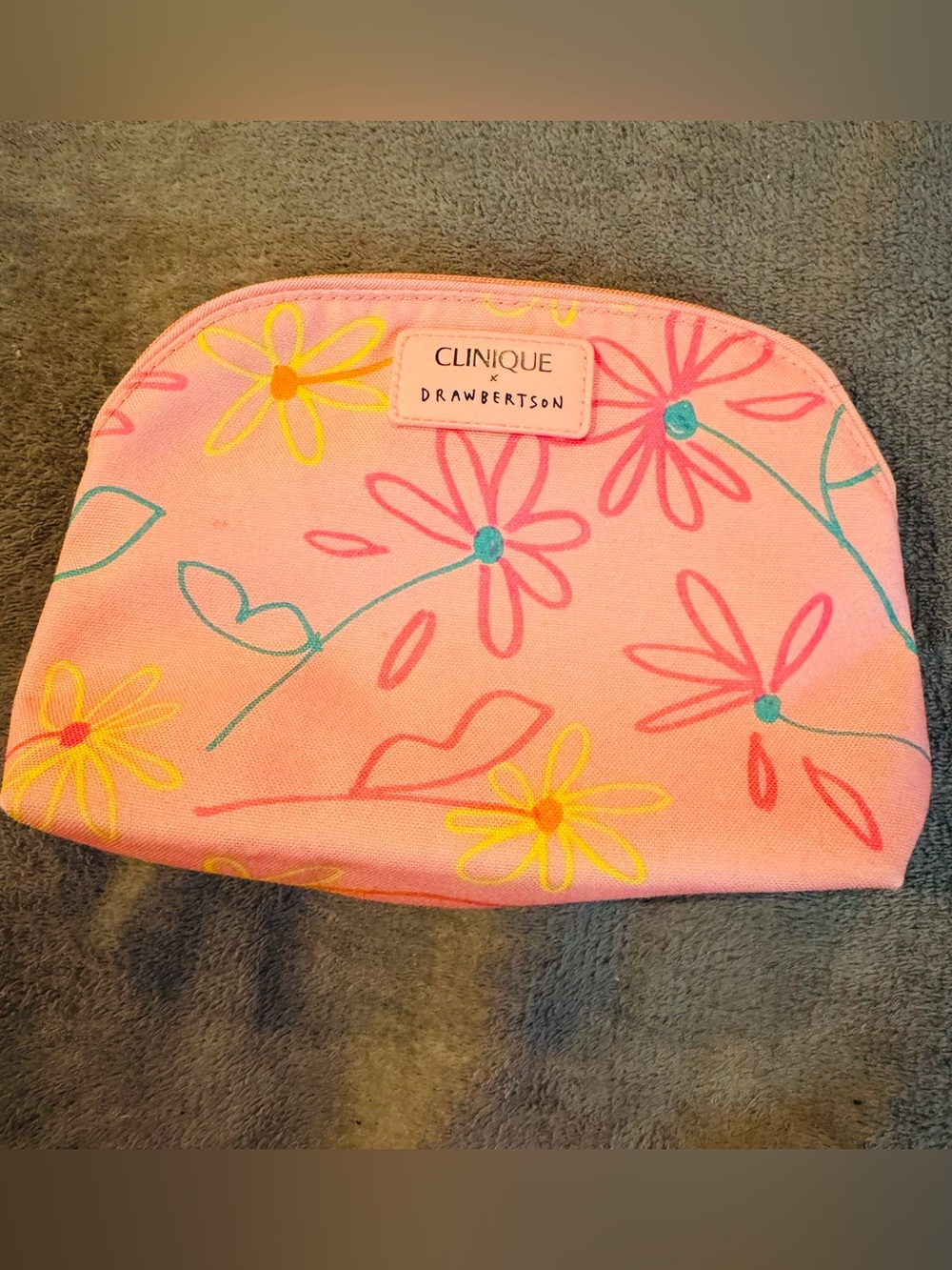 Clinique x Drawbertson Pink Floral Cosmetic Bag